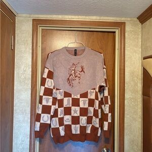Brown and Cream Cowboy Pattern Western Sweater